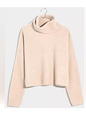 Madewell (Re)sourced Cashmere Turtleneck Sweater Beige Ribbed Crop Small EUC